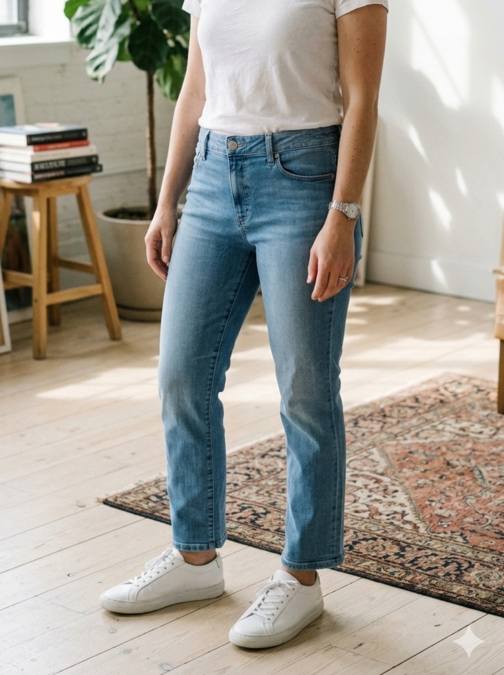 PAIGE Denim Size 30 Cropped Straight Leg Jeans Blue Medium Wash